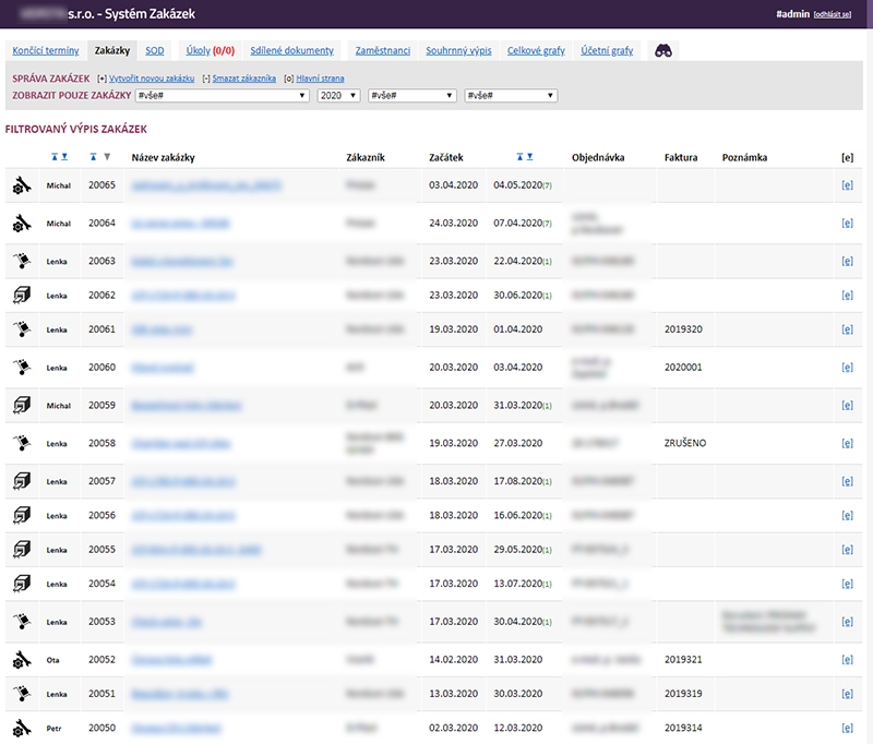 Screenshot ze Systému zakázek 2